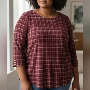 Liz Claiborne Burgundy Plaid Long Sleeve Top